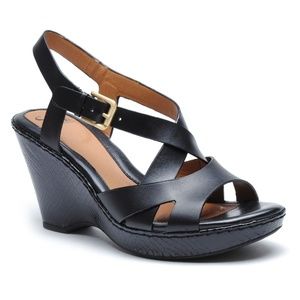 Sofft Brand Black Leather Wedges